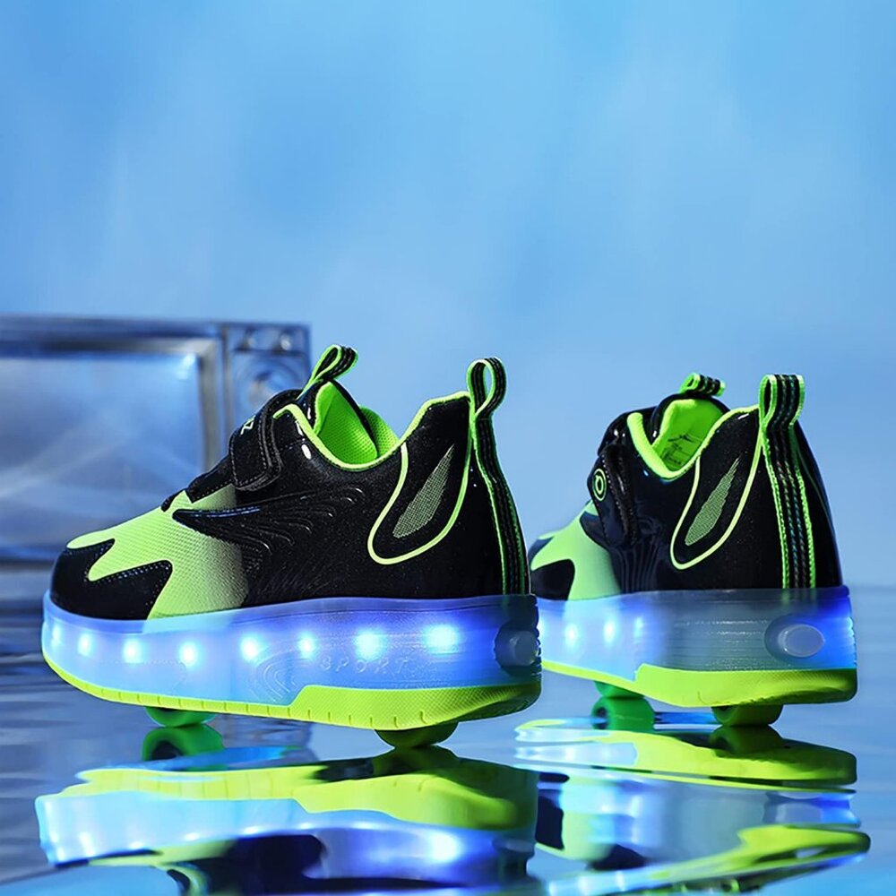 Kid's Green New Upgraded Wheels Shiny Dark Roller Skates Skate Beautiful Shoes - Picture 5 of 6